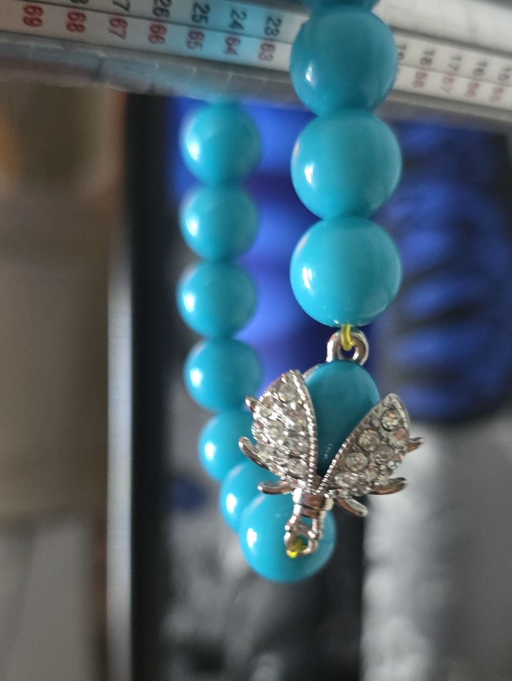 Source Unknown Turquoise Beaded Bracelet with Crystal Butterfly Charm